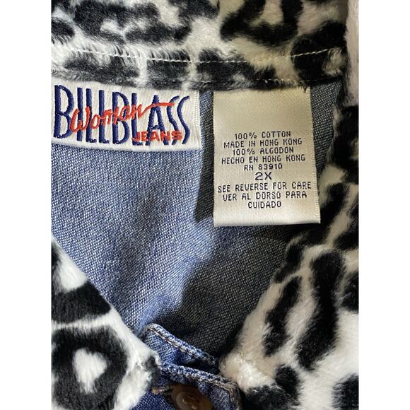 Vintage Bill Blass Womens 2X Denim Blue Jean Lightweight Animal Print Collar - Picture 3 of 7